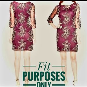 Prelude Blush Browmny Beaded Embellished Sequin Illusion Cocktail Dress.